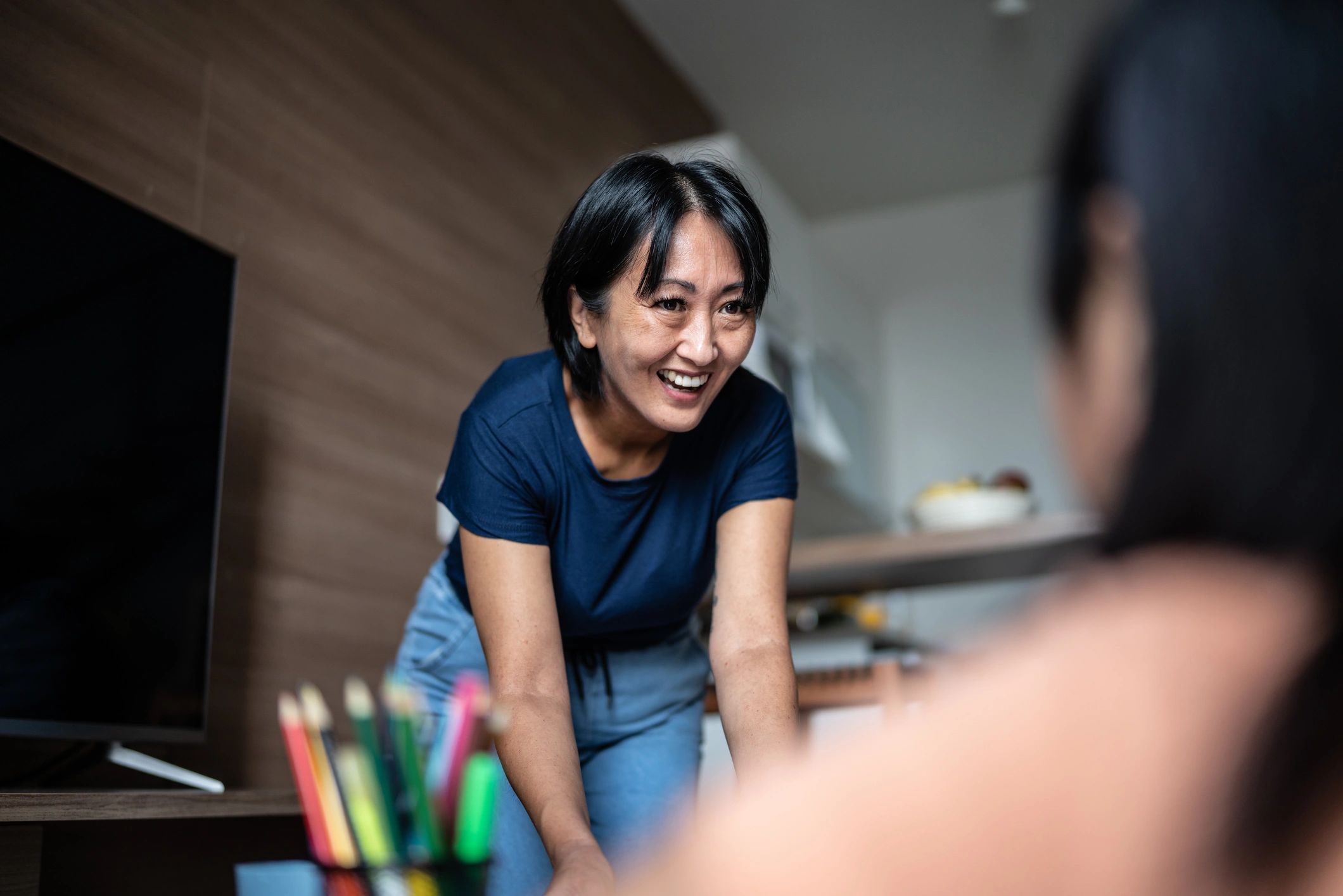 Customer at home in a bright room