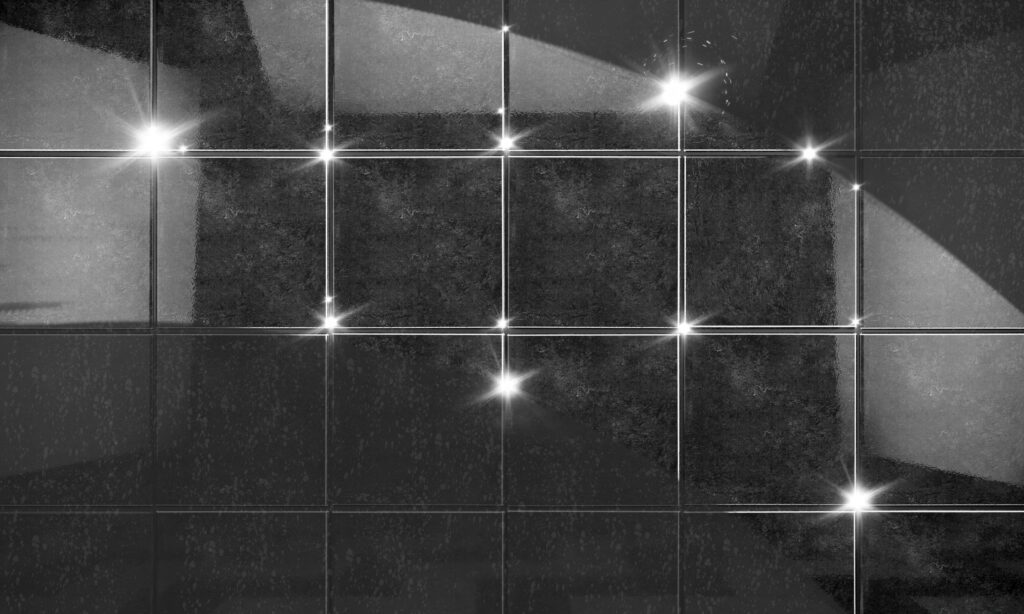 Clean black tile wall bathroom background.3d illustration