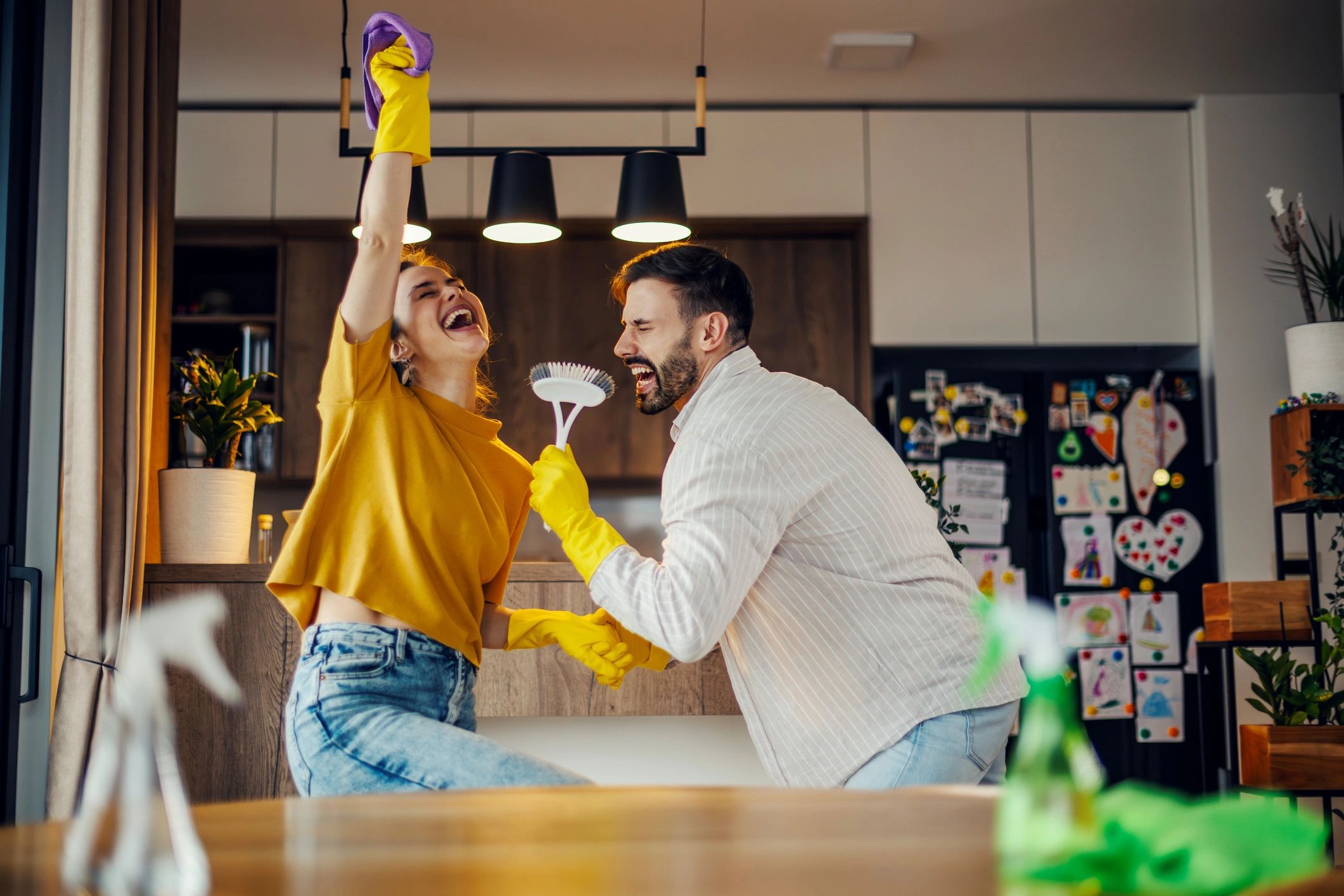 Happy couple in a clean kitchen